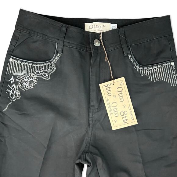 Otto Gi Italy Black Silver Embellished Pockets Bootcut Pants sz 38 / 8 NEW Tags - Picture 11 of 14